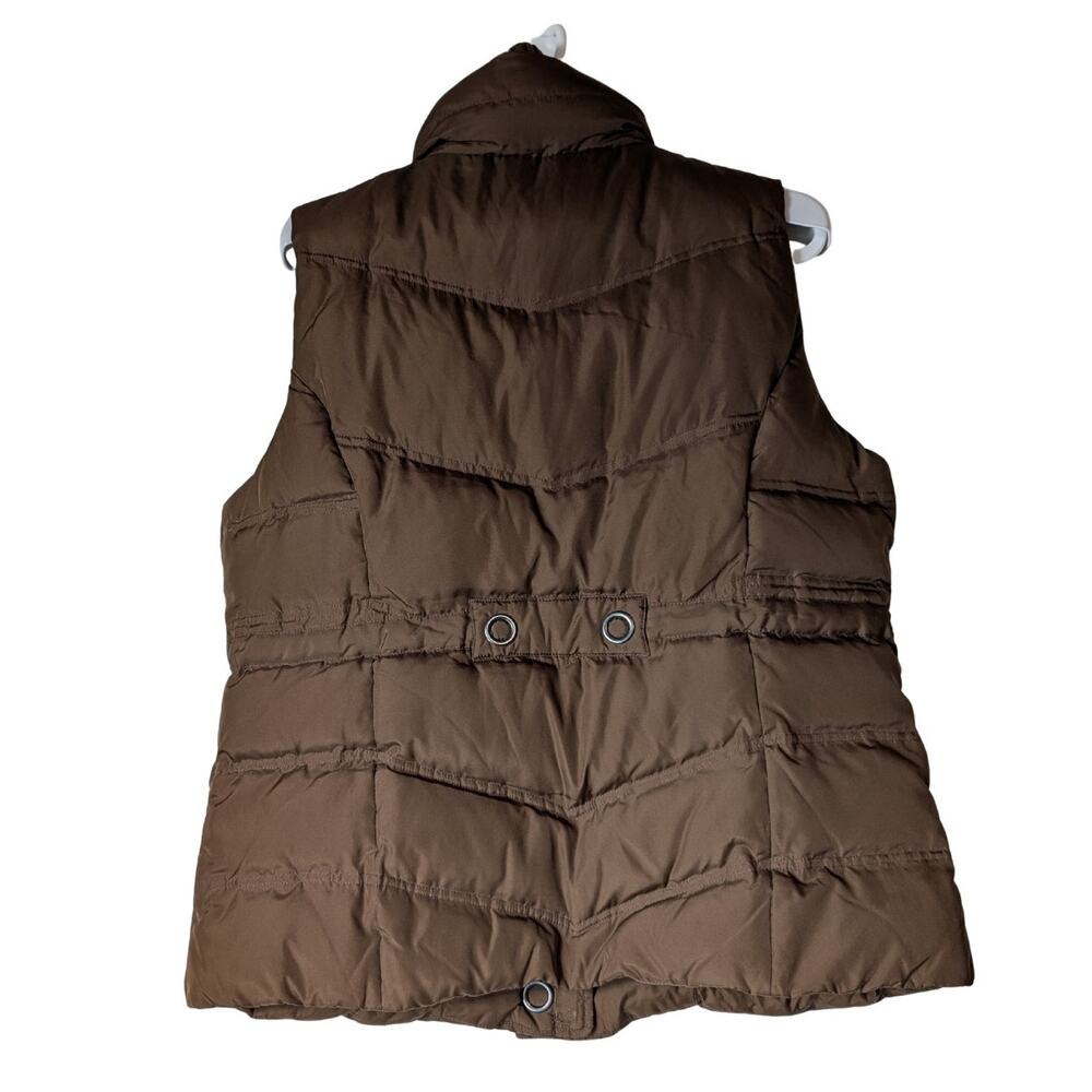 K Jordan Puffer Vest Brown Hooded Quilted Full Zip And Button Up Women's Size M View 4